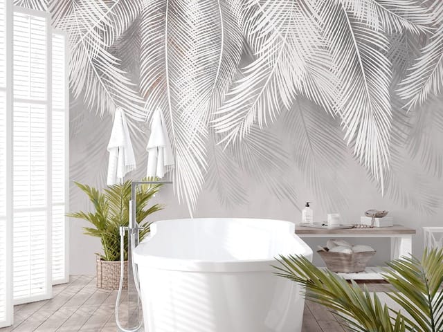 Fototapeta Białe liście palmowe na szarym tle (kod: 24133) Fototapeta Białe liście palmowe na szarym tle