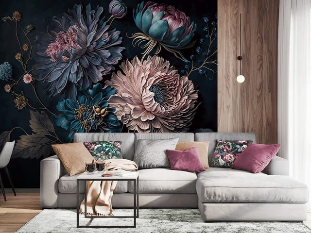 Fototapeta Egzotyczne kwiaty na ciemnym tle (kod: 26823) Fototapeta Egzotyczne kwiaty na ciemnym tle