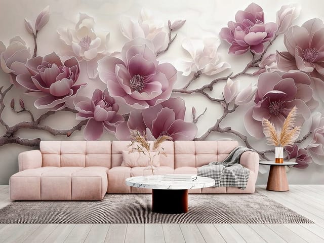 Fototapeta Magnolie na gałęziach drzewa (MPN: FT-8568) Fototapeta Magnolie – duże kwiaty magnolii na gałęziach drzewa
